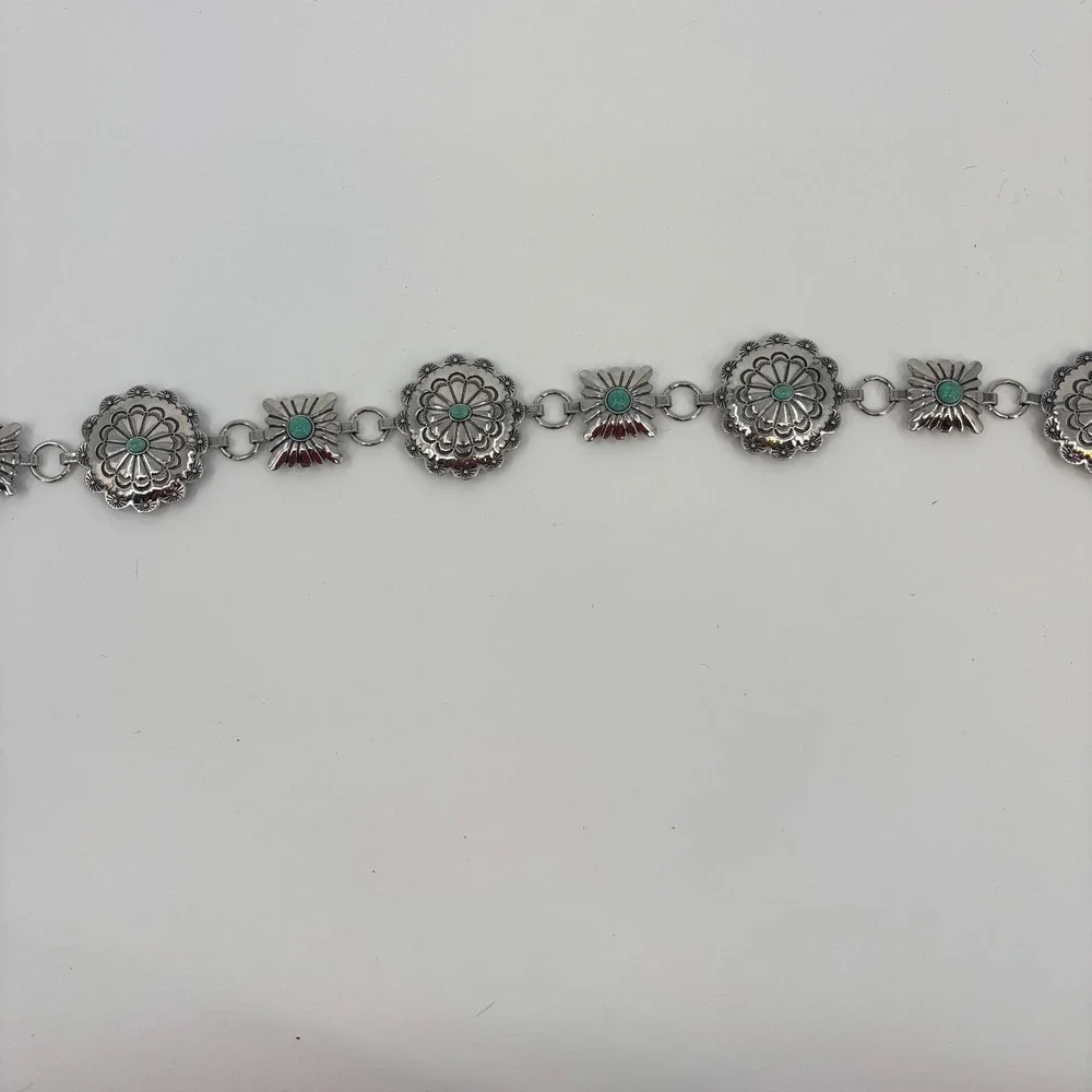 Austin West Concho Chain Belt Women XL Silver Turquoise Southwestern Adjustable